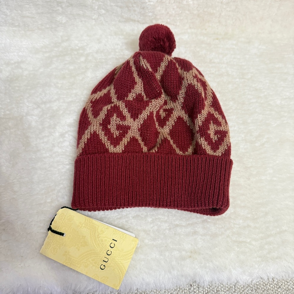 Gucci Kids Burgundy Knit Beanie